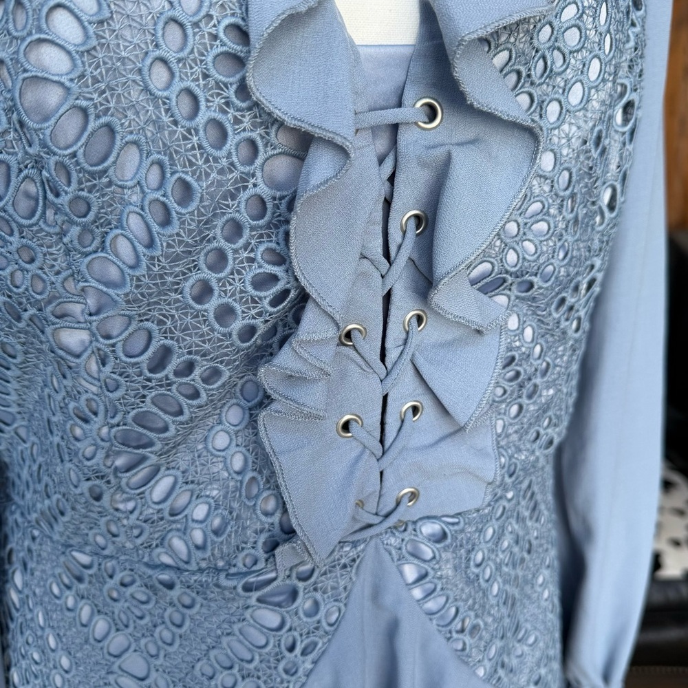 Finders Keepers Cornflower Blue Lace-up Dress | Long Sleeve | Back Zipper | XL - Picture 3 of 4